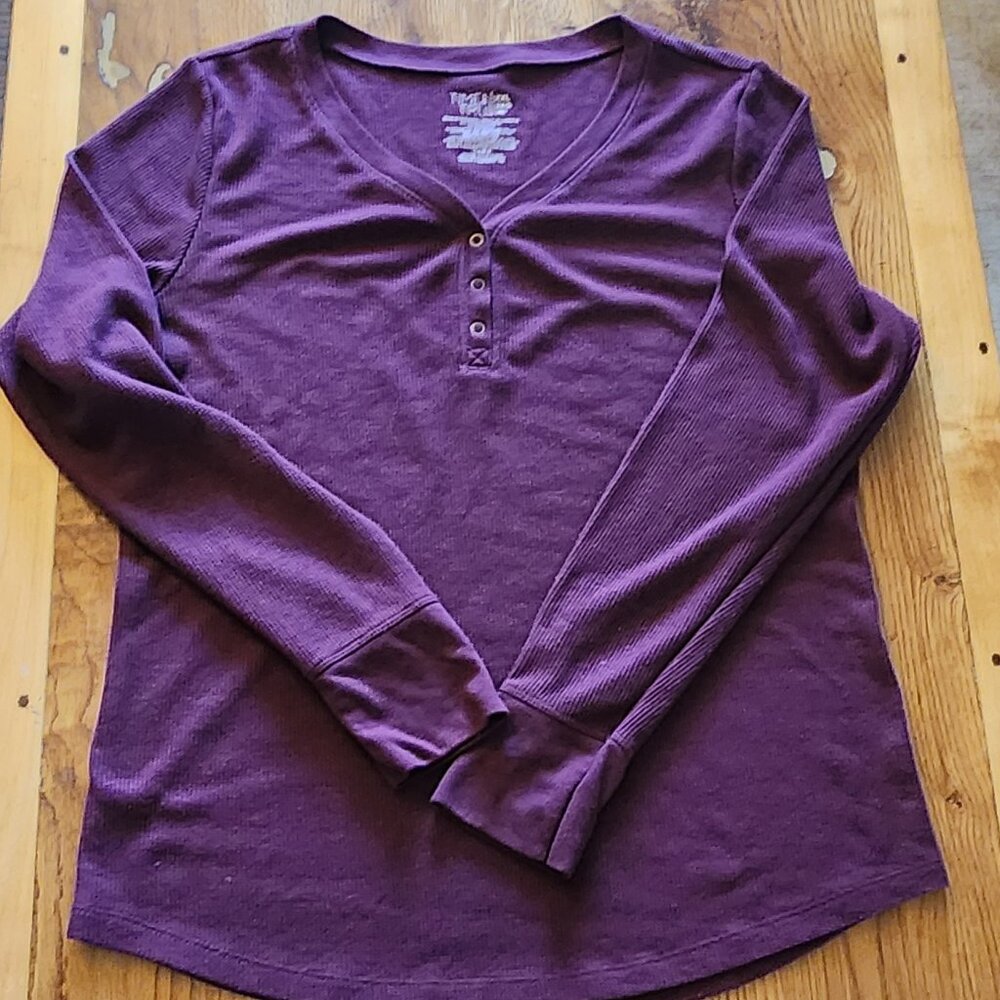 Time & Tru Maroon Waffle Knit Henley Women's XXL